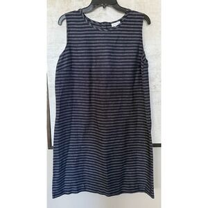 J Jill Love Linen Shift Dress Above Knee Coastal Navy Blue Stripe Petite Medium